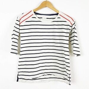 Maison Jules Cream Blue Striped Crewneck Tee Size XS